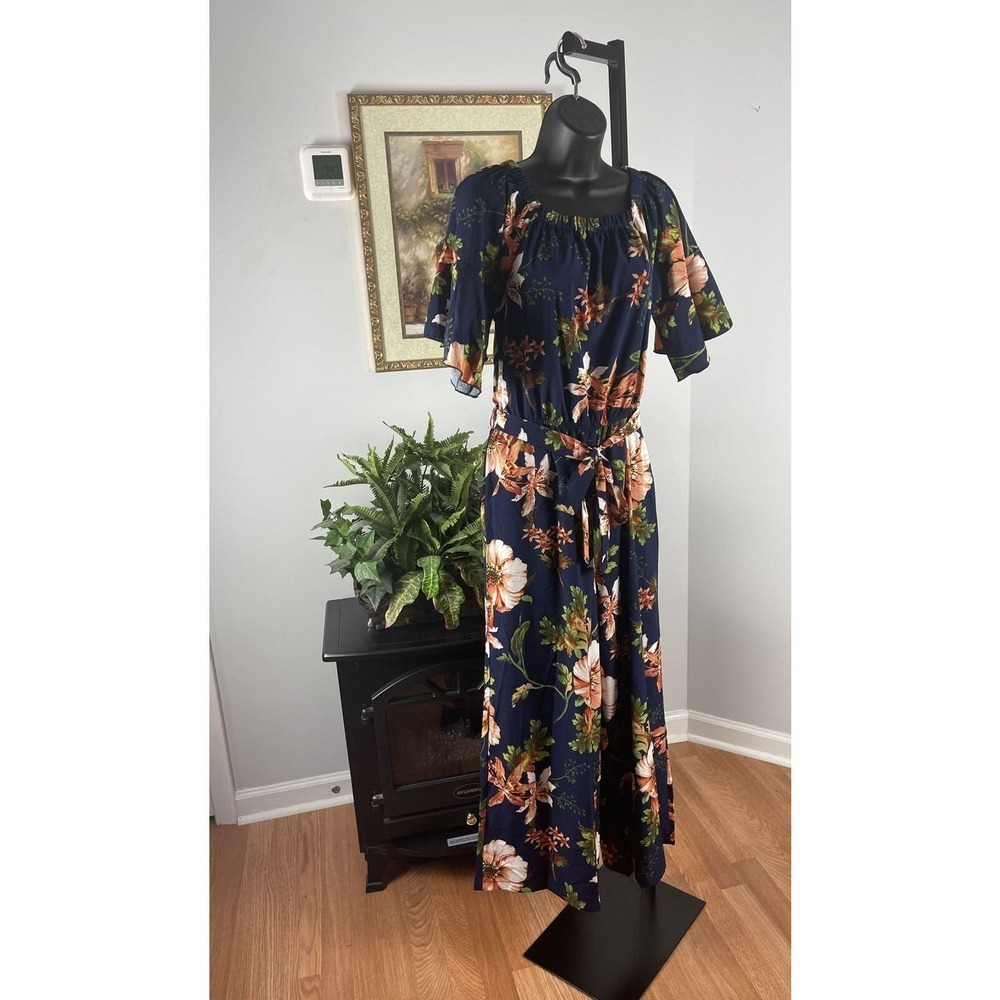 Welove Fashion Jumpsuit Women Small Floral Slant Pocket Belt Sleeve Elastic Neck